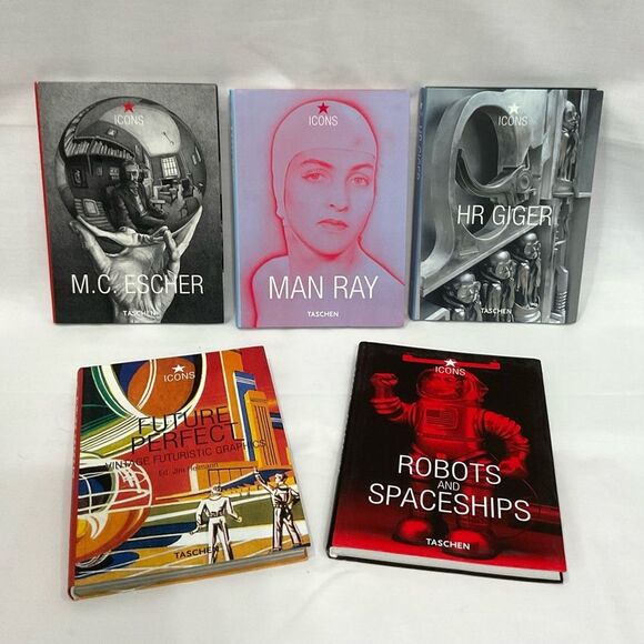 Taschen Icons Book Bundle Man Ray M.C. Escher HR Geiger Robots Future Perfect - Picture 1 of 3